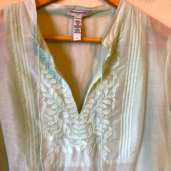 Banana Republic Linen Blend Sheer Light Green Tunic Floral Embroidered Women’s L - Picture 2 of 9